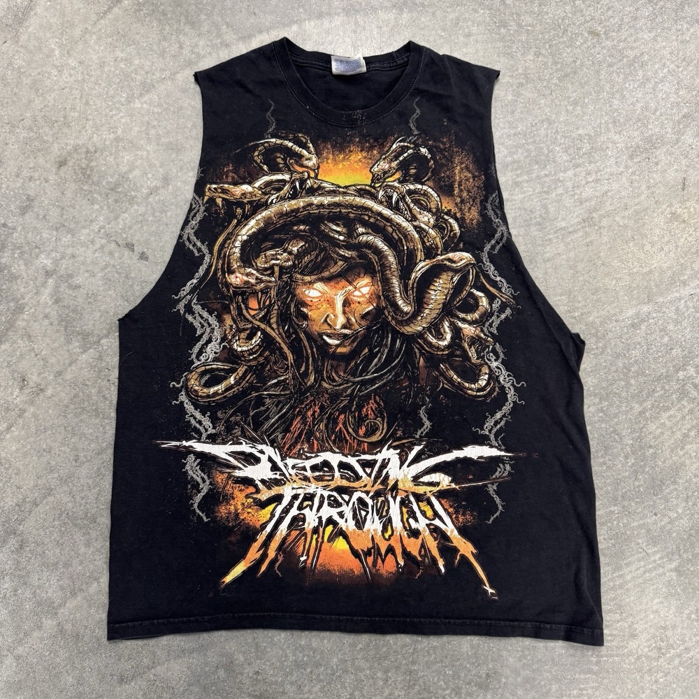 Y2K Bleeding Through Cutoff Tank Top Metalcore Grunge Black Sleeveless Fits M